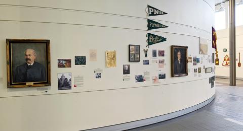 Installation view of items in the Plymouth State in 150 Objects exhibit