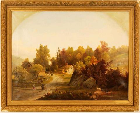 Oil landscape painting by Samuel Griggs called A New England Stage Road