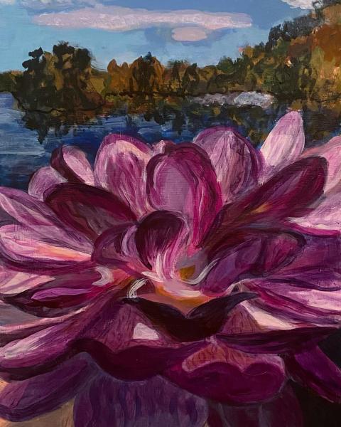 Rebecca Bladecki, "October Flower", Acrylic on Wood.