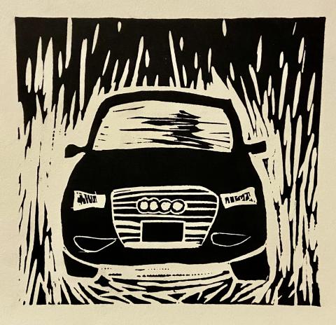 Rebecca Bladecki, "Audi", Linoleum Print.