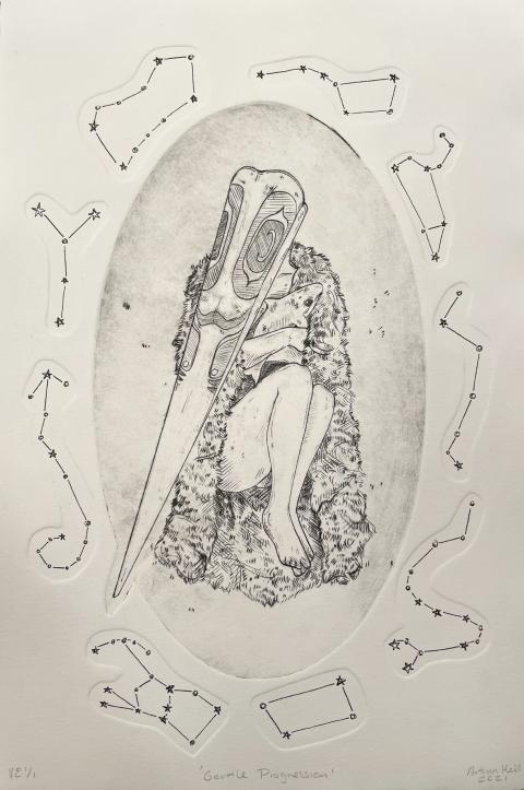 Autumn Heil, "Gentle Progression", Drypoint Etching, Ink, Embossing.