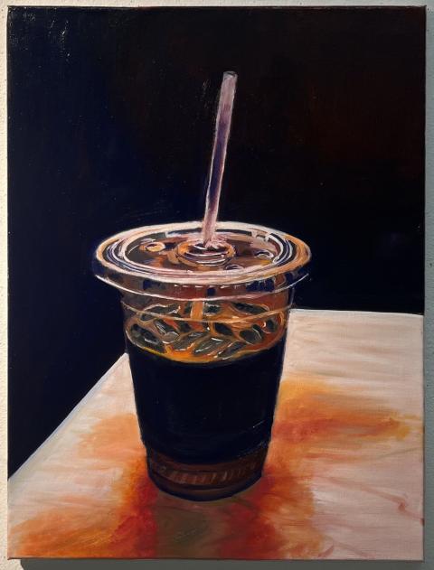 Kaitlyn Robicheau-Hall, "Ice Coffee", Oil on Canvas. Best in Level D.