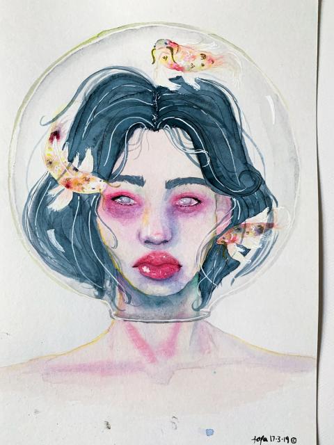 Jocelyn Paradis, "Koi", Watercolor.