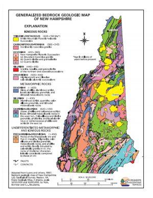 Geologic map of generalized bedrock in New Hampshire