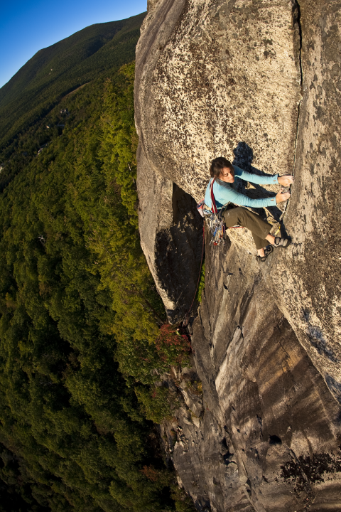 Janet Wilkinson climbs Atlantis on Whitehorse ledge in North Conway