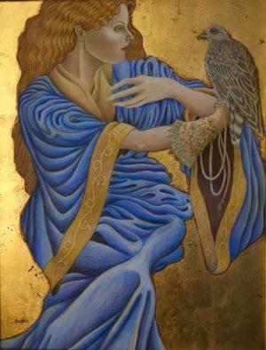 Lady Hawk, Cynthia Worthen Vascak. Egg Tempera on Gesso Panel. 2009.