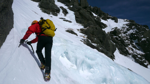 Mark Richey climbing in the Huntington ravine