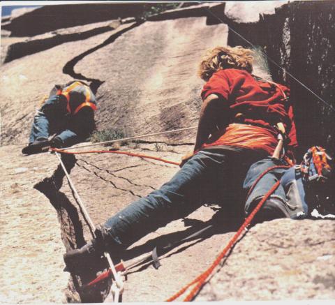 Mike Peloquin starting the Half Moon Crack climb