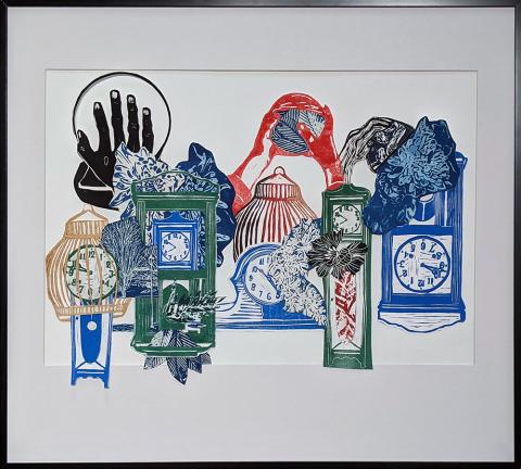 "The Future of Time" Christian Slater, Collage of Silkscreen, Lino, and Cyanotype, Level D