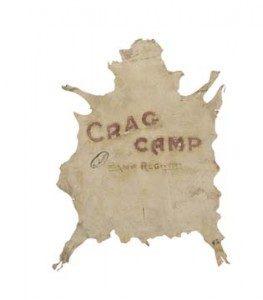 Goat skin with Crag Camp written on it