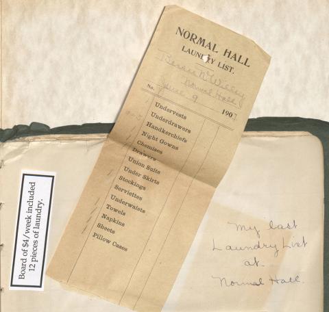 Plymouth State in 150 Objects exhibition 1900s scrapbook laundry list