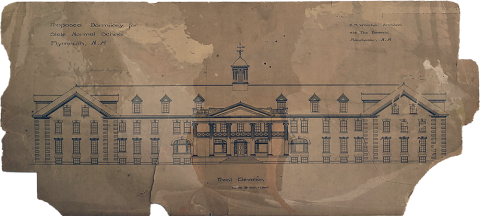 Plymouth State in 150 Objects exhibition 1910s scrapbook Normal Hall drawing
