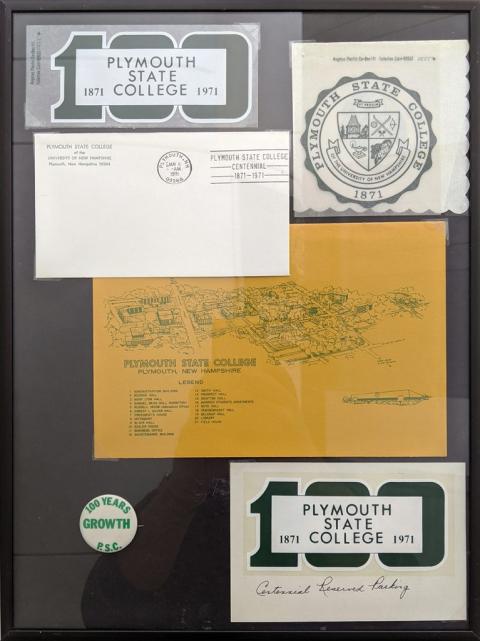 Plymouth State in 150 exhibition 1970s banner collage