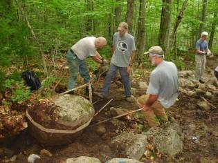 Crew working on an erosion control project on the Mount Pemigewasset Trail in Franconia Notch State Park