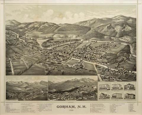 Birdseye view of Gorham in 1888