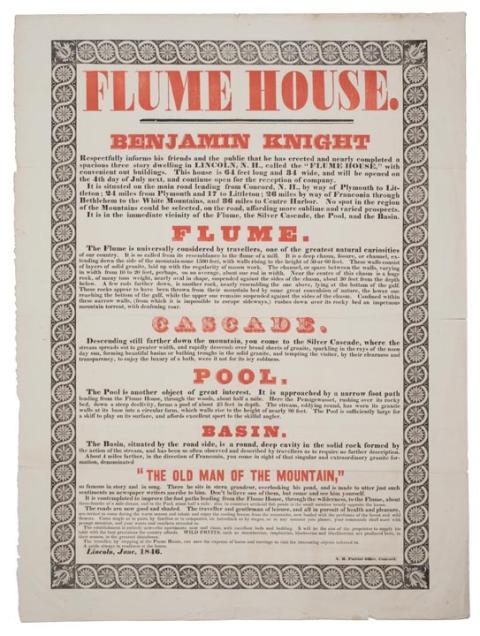 Flume House broadside newspaper from 1846