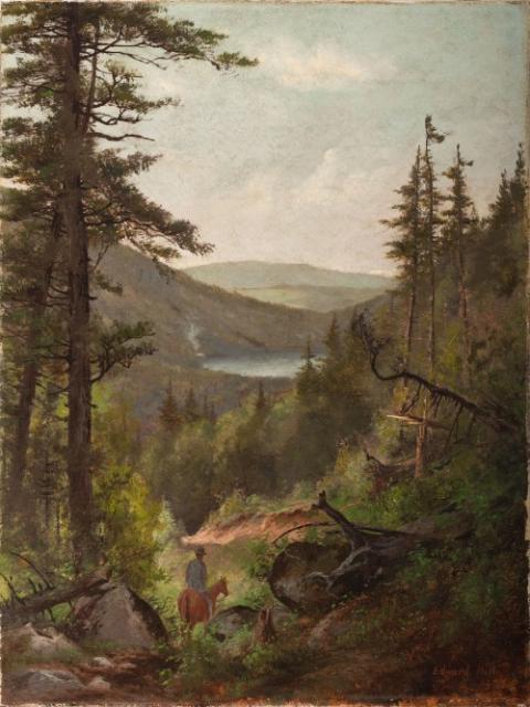 Oil painting of a horseback rider at Echo Lake
