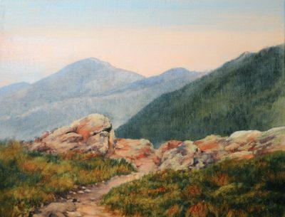 Mary Cecile Graham. Edmands Col, Mt. Eisenhower (sketch) August 2013. Graphite and chalk on brown paper.