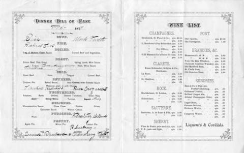 Summit House menu 1879