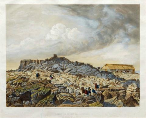 Sy=ummit of Mount Washington clored print 1858