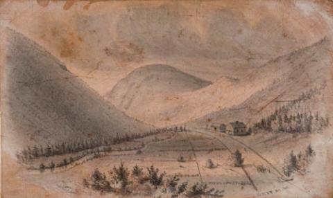 The Willey Place before the Slide Marshall Tidd Engraving on woodblock
