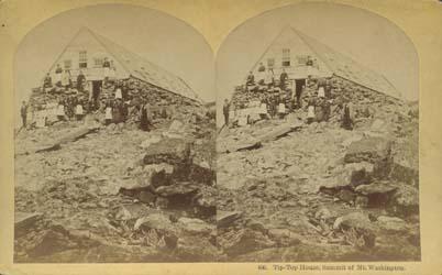 Kilburn, Tip-Top House, Summit of Mt. Washington. Stereoview card image.
