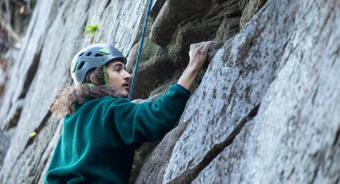 Student rock climbing