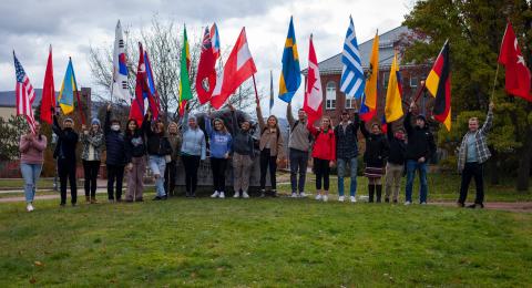 Plymouth Students celebrating International Flag Day
