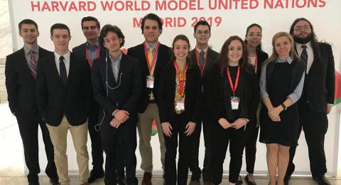 The group at the Harvard World Model United Nations in Madrid in 2019