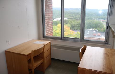 Grafton Hall dorm room facing window