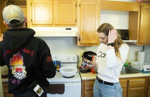 White mountain apartments students in kitchen