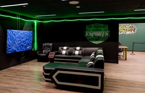 One of four console gaming stations at the Plymouth State University eSports lounge.