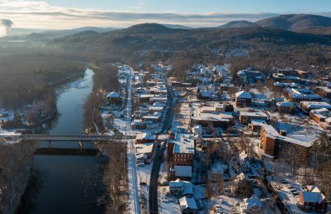 Aerial view of PSU campus in the winter