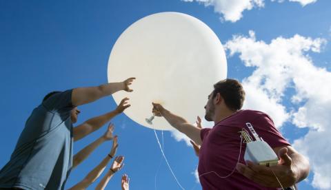 Students releasing a weather balloon