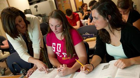 Humanities professor and students in class