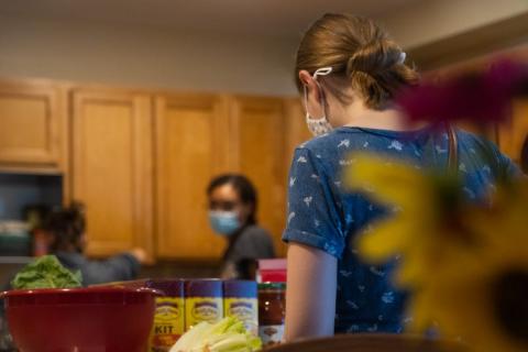 students in kitchen