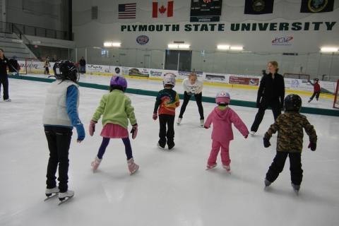 Children learning to skate at PSU's ice arena