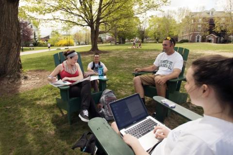 Students socializing outside