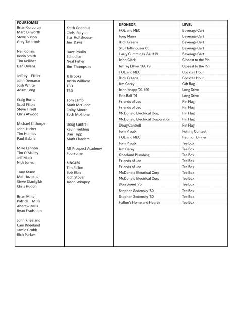 Foursomes and Sponsors