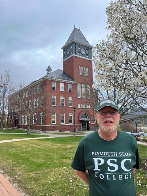 Pete Cofran in front of Rounds Hall