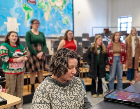 Students singing in a group