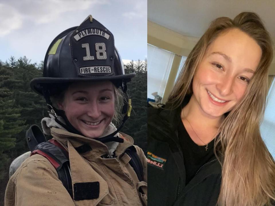 Jordan Lippmeier in both civilian and fire fighting gear