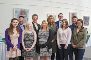 Back Row: John Farnam (Community Investment Liaison, Morgridge Family Foundation), John Morgridge ’85, Carrie Morgridge, Sam Wisel ’12, ’16G, Matt LeBlanc ’16. Front Row: Sophia Paglierani ’17, Anna Brown ’16, Courtney Bracken ’16, Savannah Fitzpatrick ’12, Elizabeth Thagouras ’17. Kaleb Hart ’11 photo.